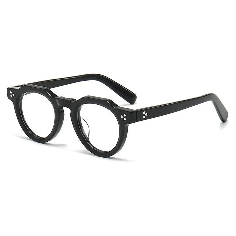 Black Mask Unisex Full Rim Flat Top Round Acetate Eyeglasses 8013