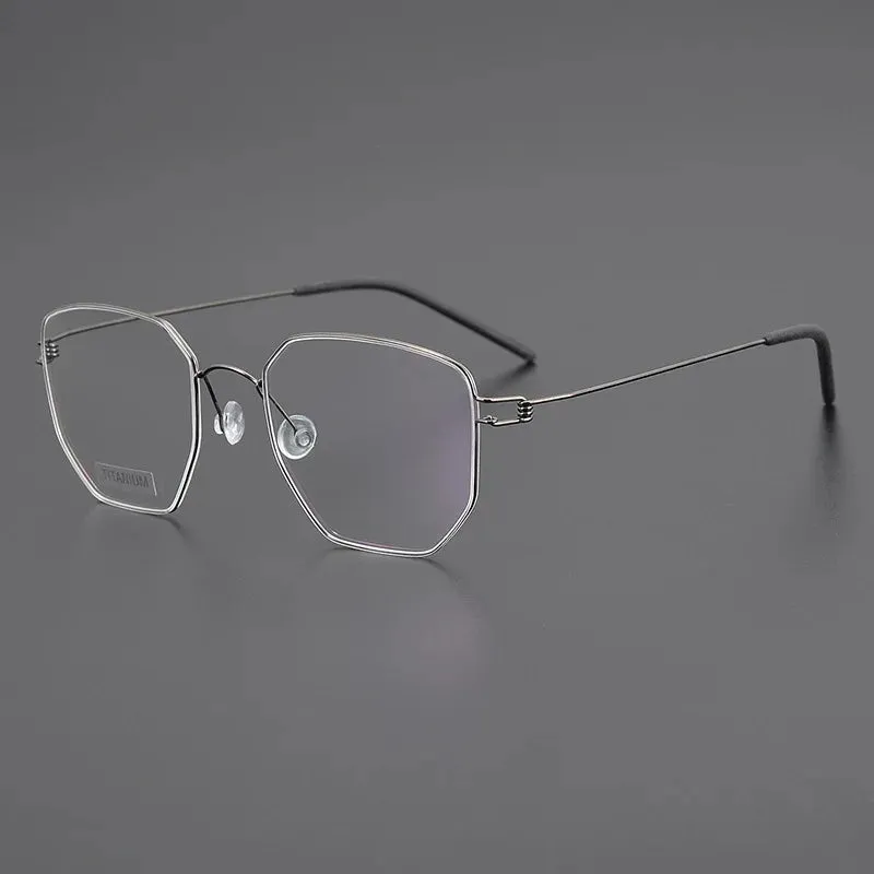Black Mask Unisex Full Rim Irregular Polygon Screwless Titanium Eyeglasses 14020