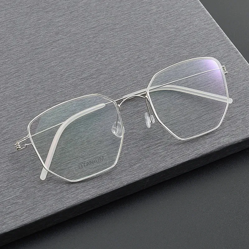 Black Mask Unisex Full Rim Irregular Polygon Screwless Titanium Eyeglasses 14020
