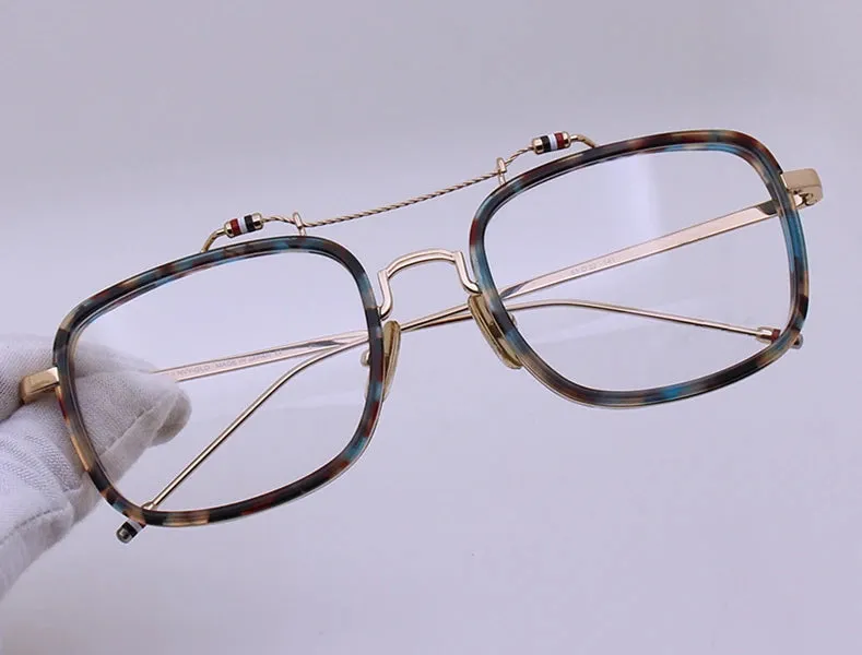 Black Mask Unisex Full Rim Square Double Bridge Alloy Acetate Eyeglasses Tbs816