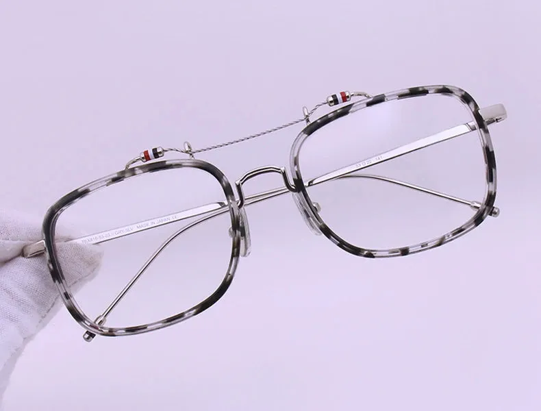 Black Mask Unisex Full Rim Square Double Bridge Alloy Acetate Eyeglasses Tbs816