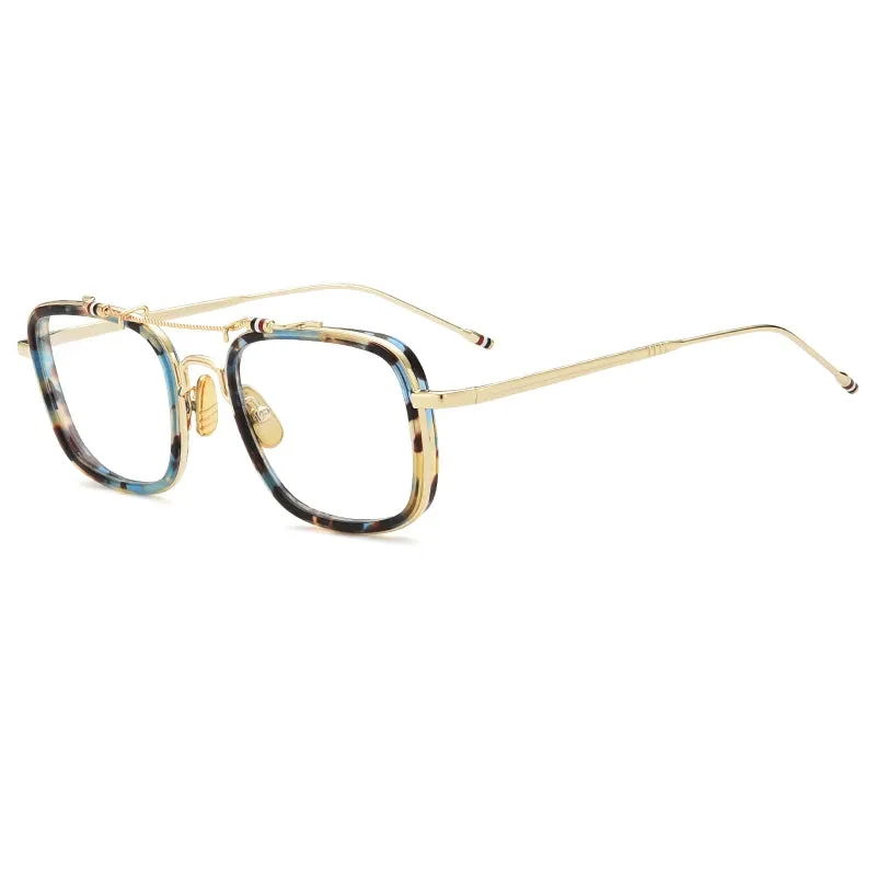 Black Mask Unisex Full Rim Square Double Bridge Alloy Acetate Eyeglasses Tbs816