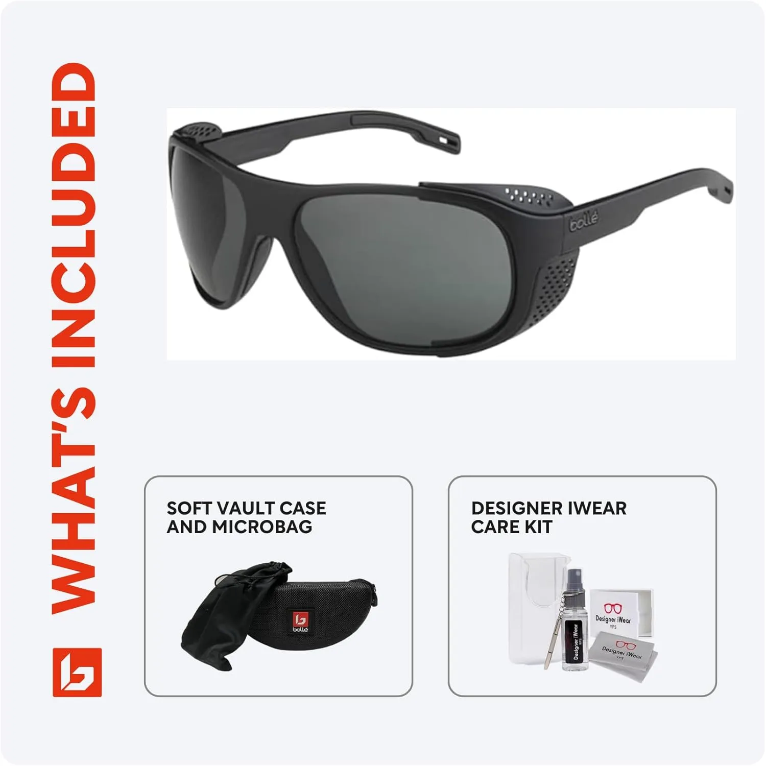 Bolle Graphite Wraparound Sunglasses for Men for Women   BUNDLE WIth Designer iWear Complimentary Eyewear Kit