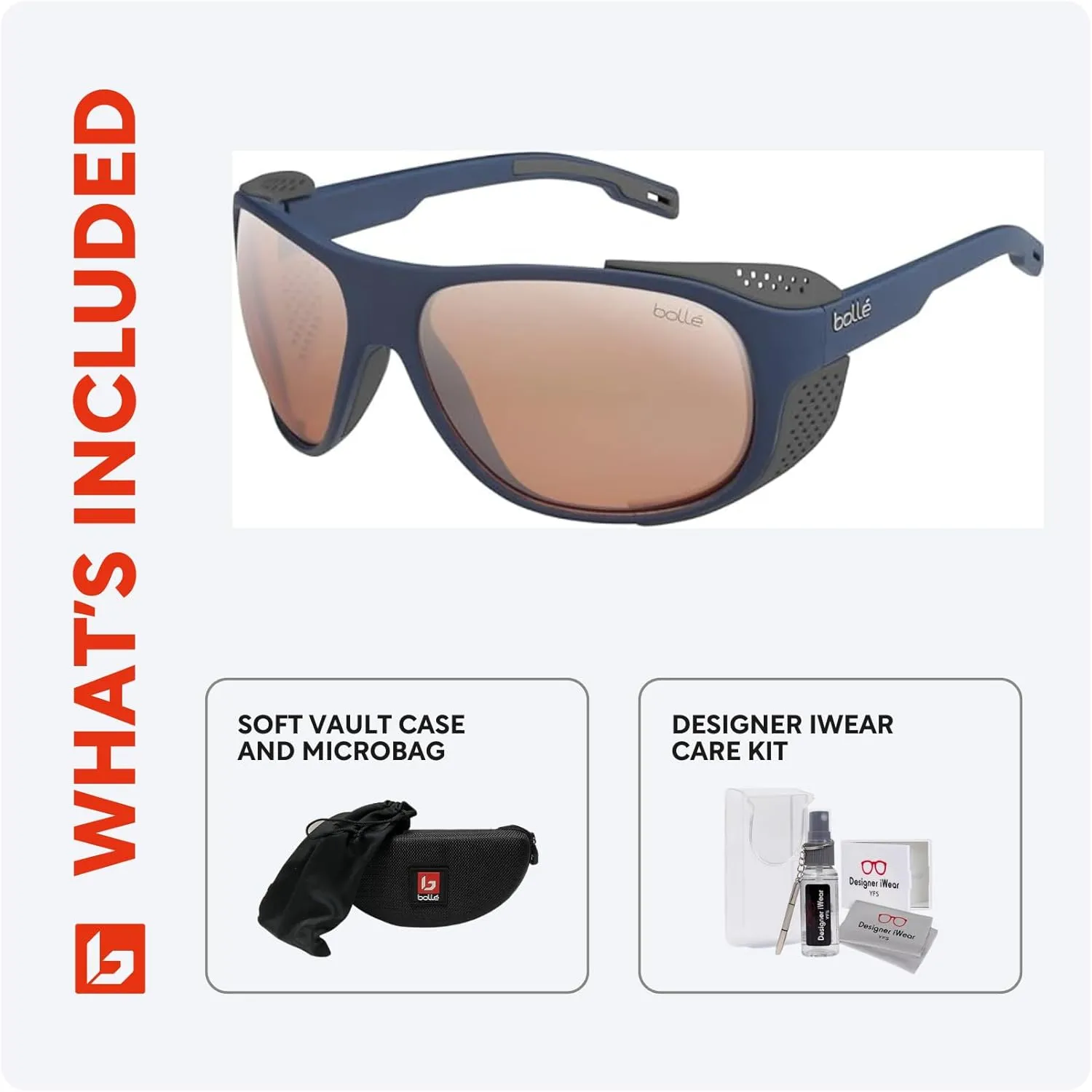 Bolle Graphite Wraparound Sunglasses for Men for Women   BUNDLE WIth Designer iWear Complimentary Eyewear Kit