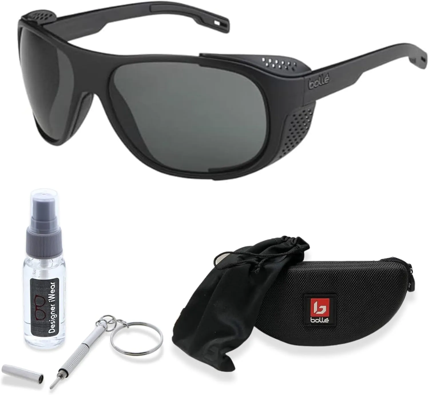 Bolle Graphite Wraparound Sunglasses for Men for Women   BUNDLE WIth Designer iWear Complimentary Eyewear Kit