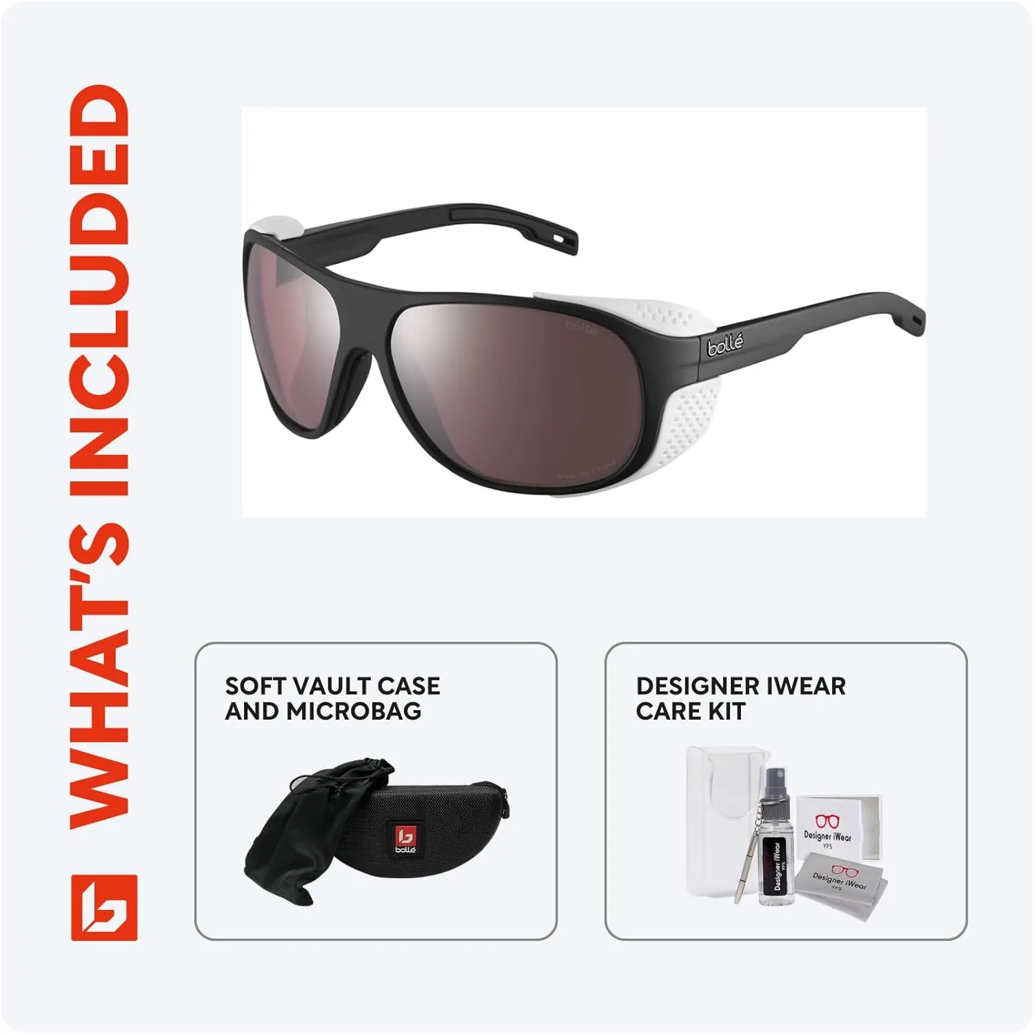 Bolle Graphite Wraparound Sunglasses for Men for Women   BUNDLE WIth Designer iWear Complimentary Eyewear Kit