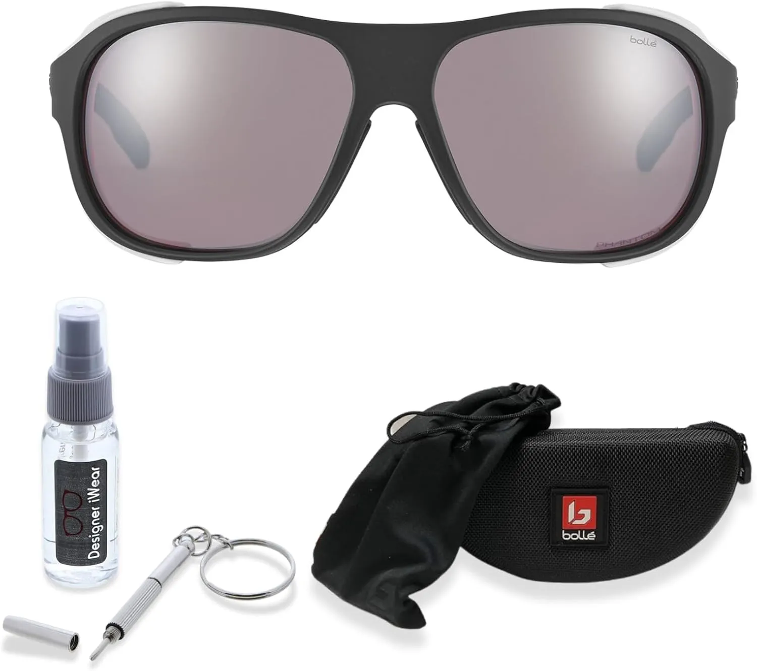 Bolle Graphite Wraparound Sunglasses for Men for Women   BUNDLE WIth Designer iWear Complimentary Eyewear Kit