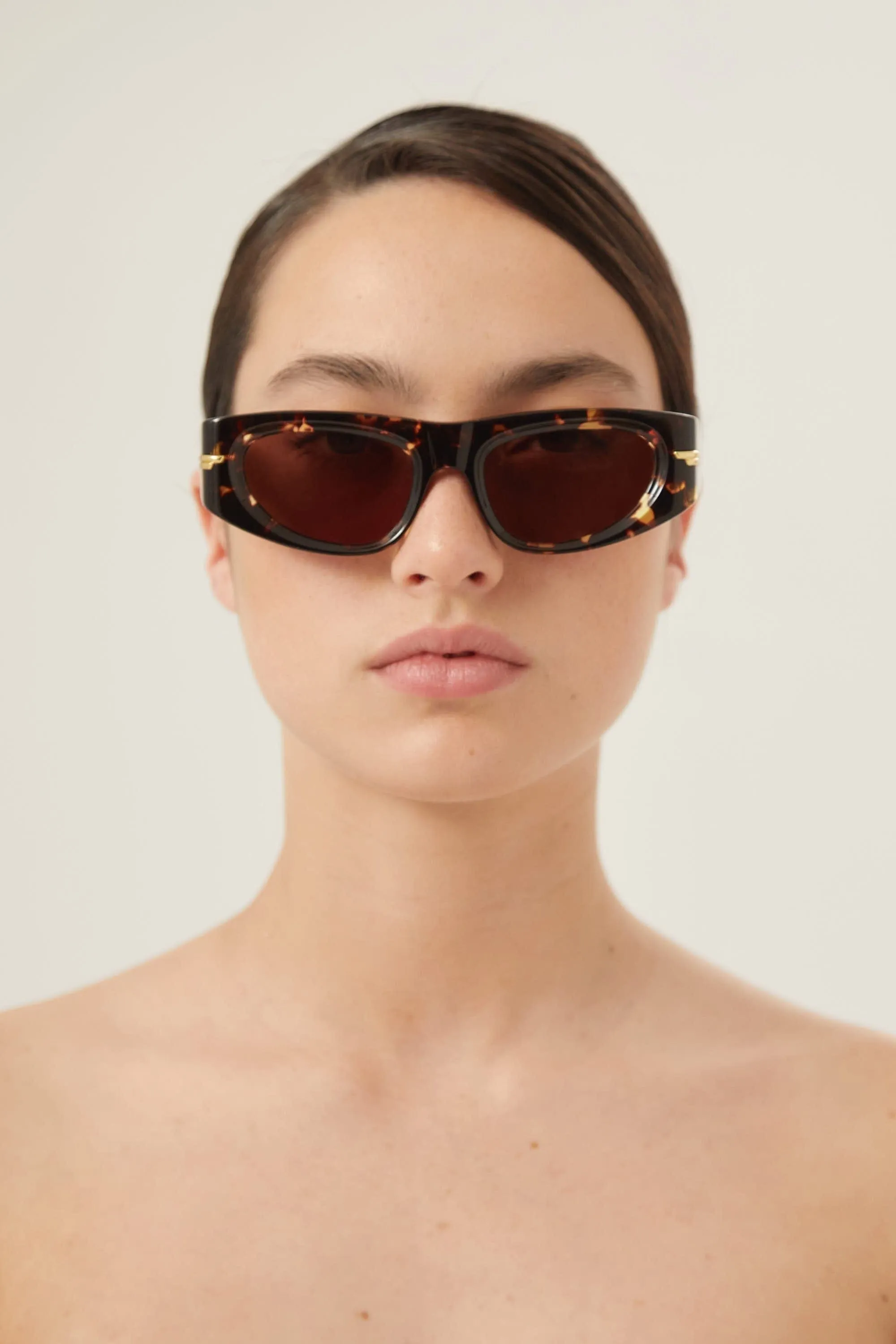 Bottega Veneta havana rectangular sunglasses
