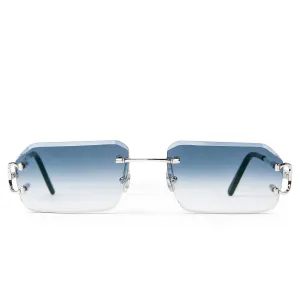 Cartier Eyewear Custom CT0092O-002 C Decor Silver Blue Rimless Sunglasses