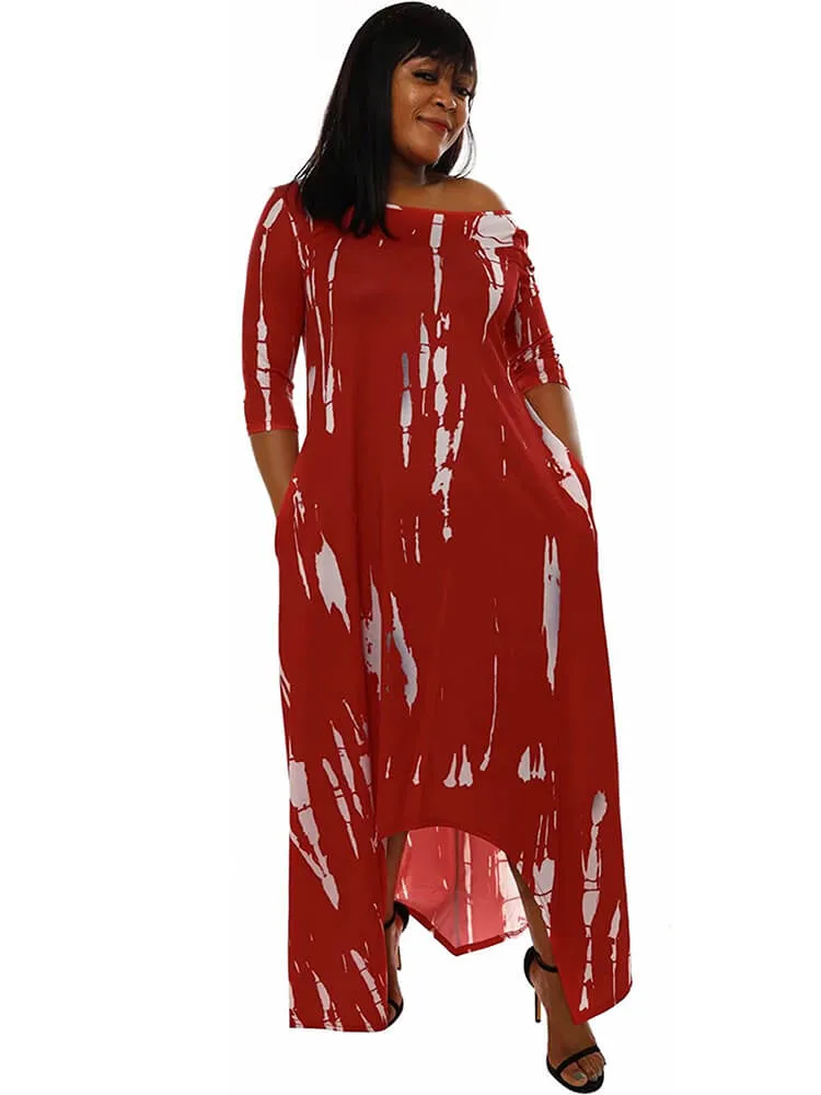 Casual Off Shoulder Irregular Tie Dye Maxi Dress