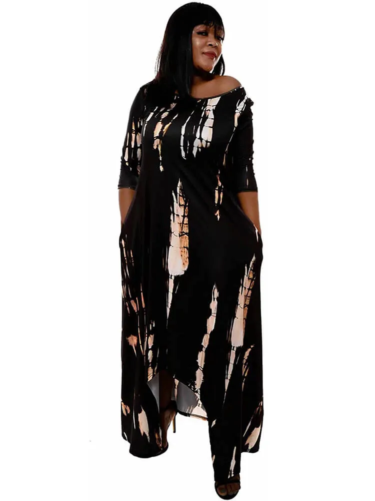 Casual Off Shoulder Irregular Tie Dye Maxi Dress