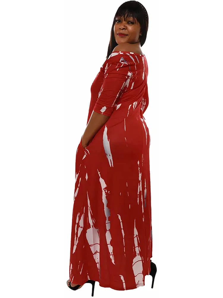 Casual Off Shoulder Irregular Tie Dye Maxi Dress