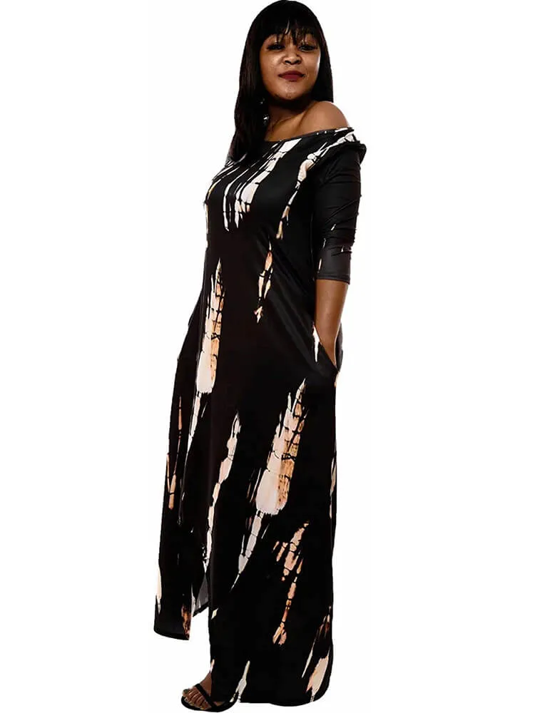 Casual Off Shoulder Irregular Tie Dye Maxi Dress