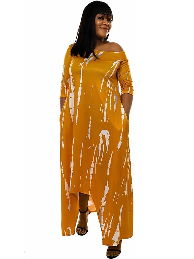 Casual Off Shoulder Irregular Tie Dye Maxi Dress
