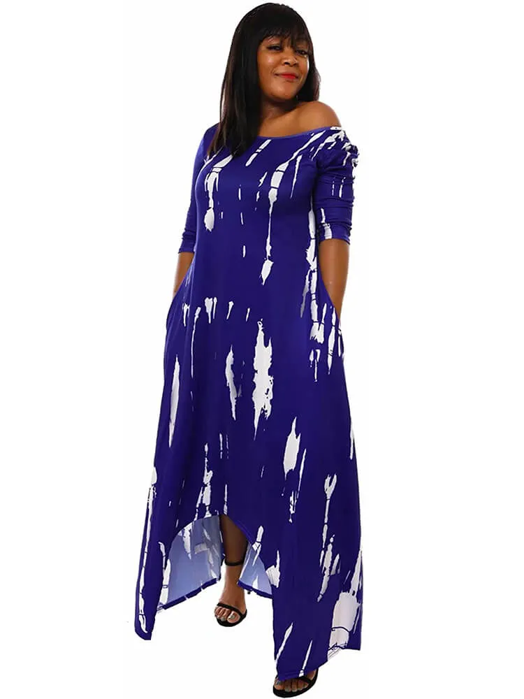 Casual Off Shoulder Irregular Tie Dye Maxi Dress