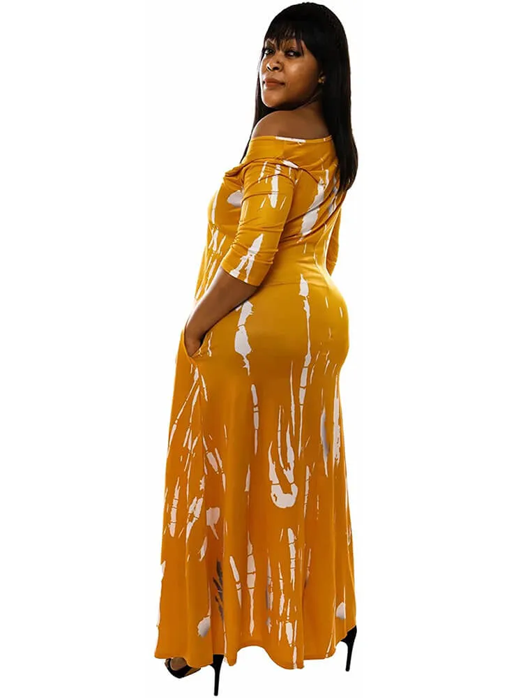 Casual Off Shoulder Irregular Tie Dye Maxi Dress