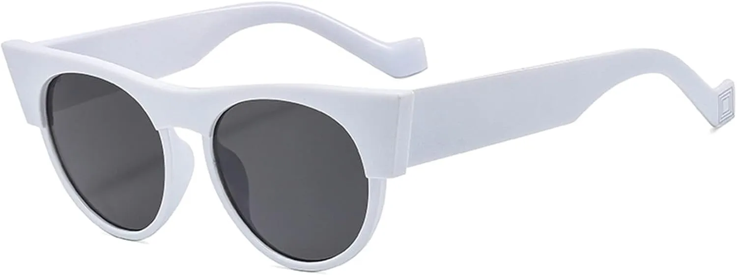 Cat Eye Men and Women Round Frame Sunglasses Outdoor Vacation Sunshade (Color : C, Size : Medium)