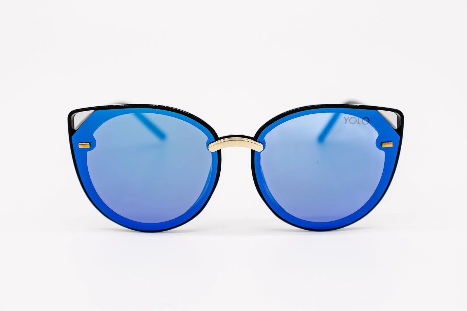Cat Eye Metal Accents Sunglasses with Angle Corner Flat Lens