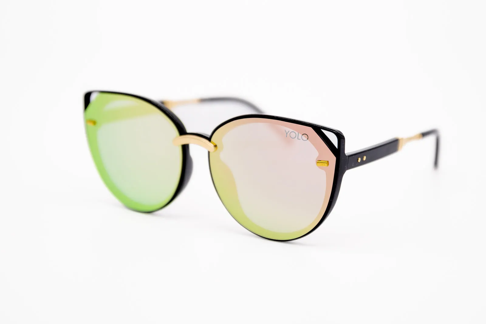 Cat Eye Metal Accents Sunglasses with Angle Corner Flat Lens