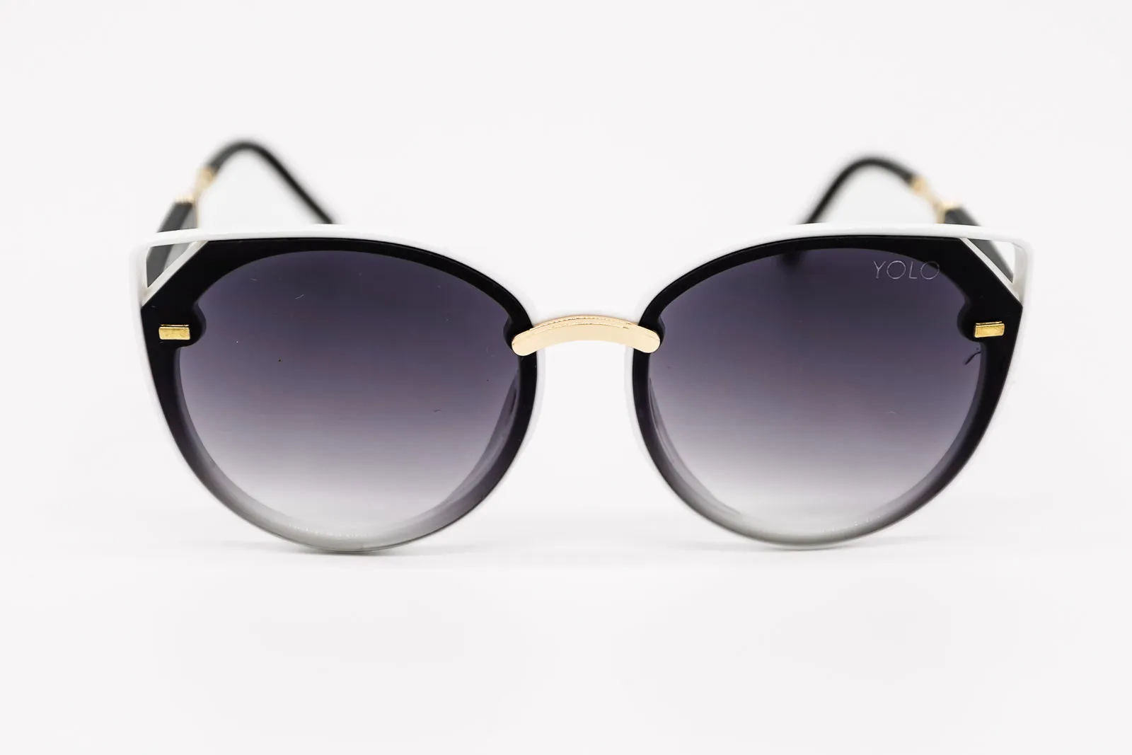 Cat Eye Metal Accents Sunglasses with Angle Corner Flat Lens
