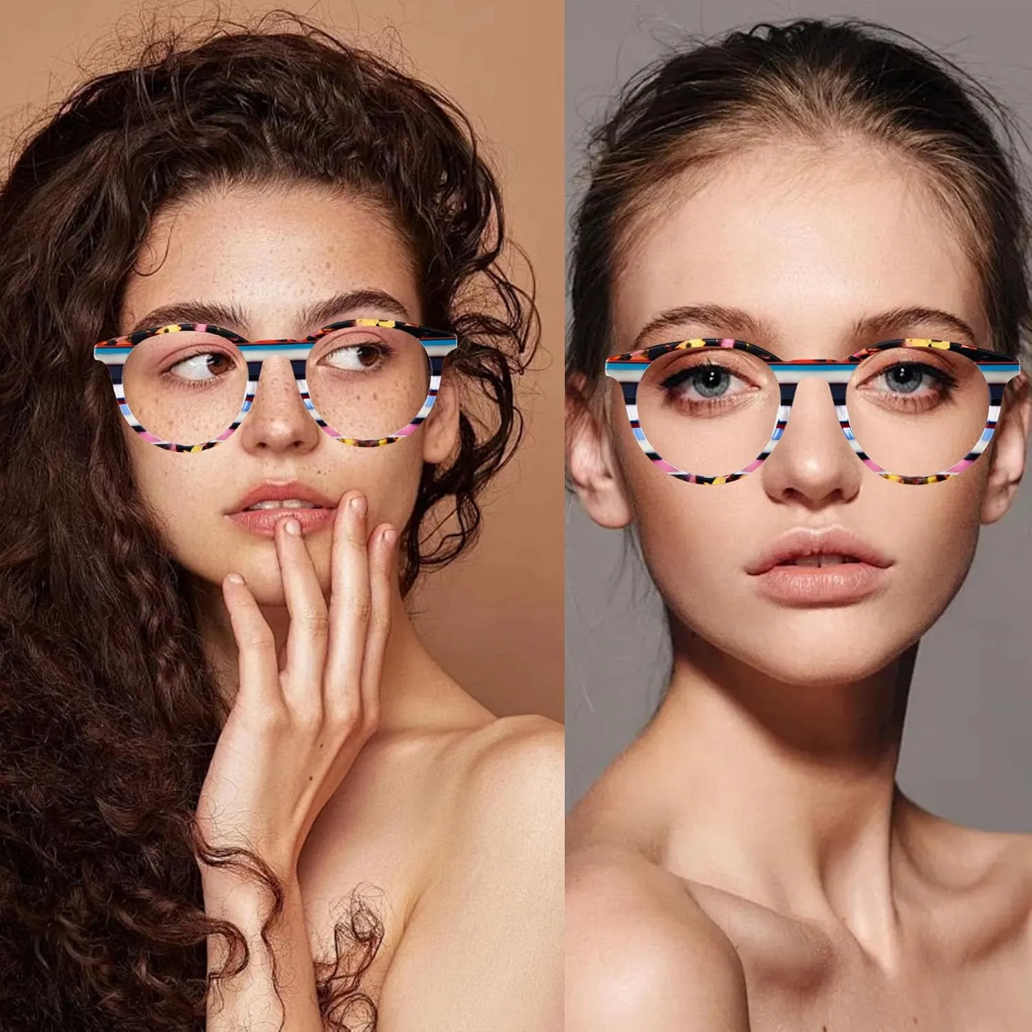 Cat Eye Reading Glasses: Women Blue Light Blocking Anti UV Eye Strain Eyewear Colorful Stripe Lightweight Flexible