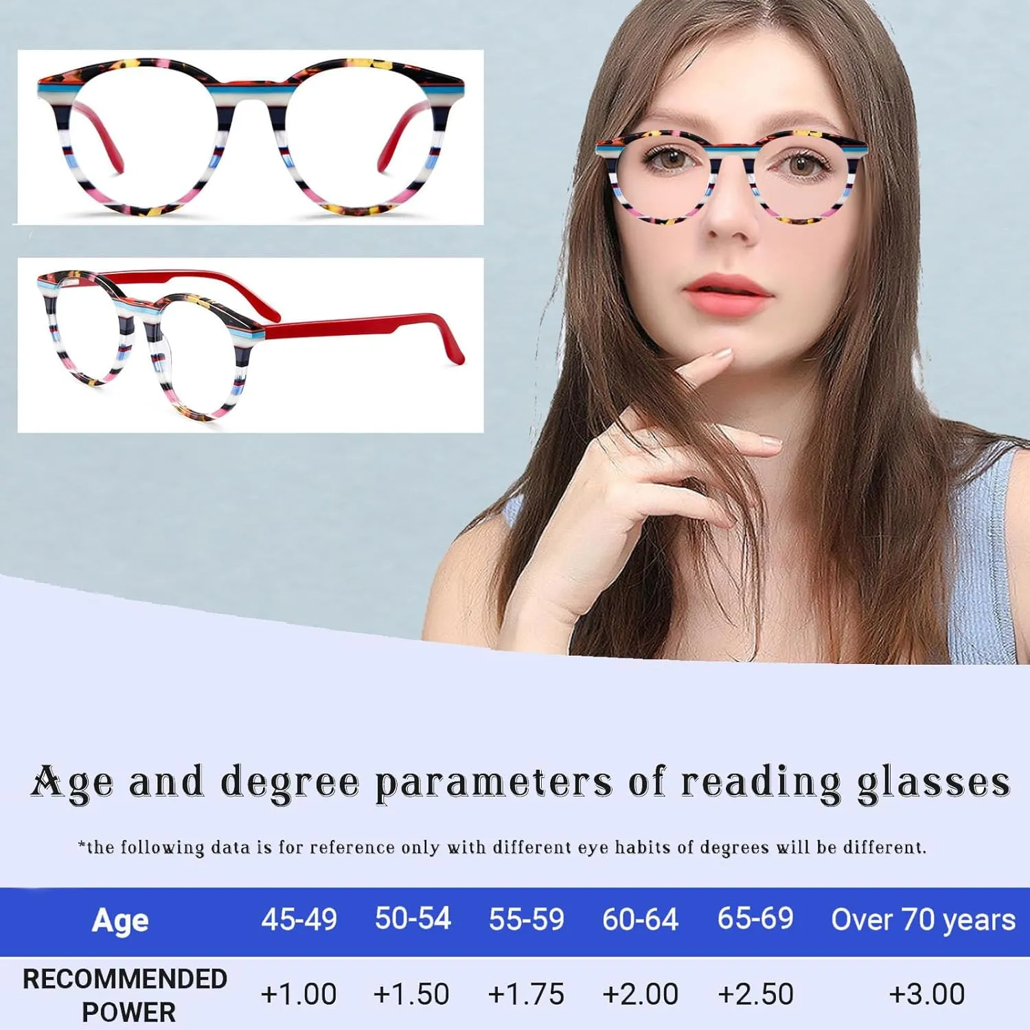 Cat Eye Reading Glasses: Women Blue Light Blocking Anti UV Eye Strain Eyewear Colorful Stripe Lightweight Flexible