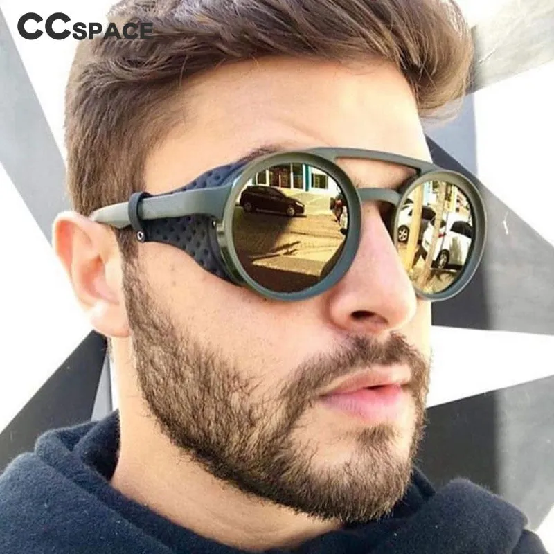CCspace Men's Full Rim Round Resin Double Bridge Frame Sunglasses 45746