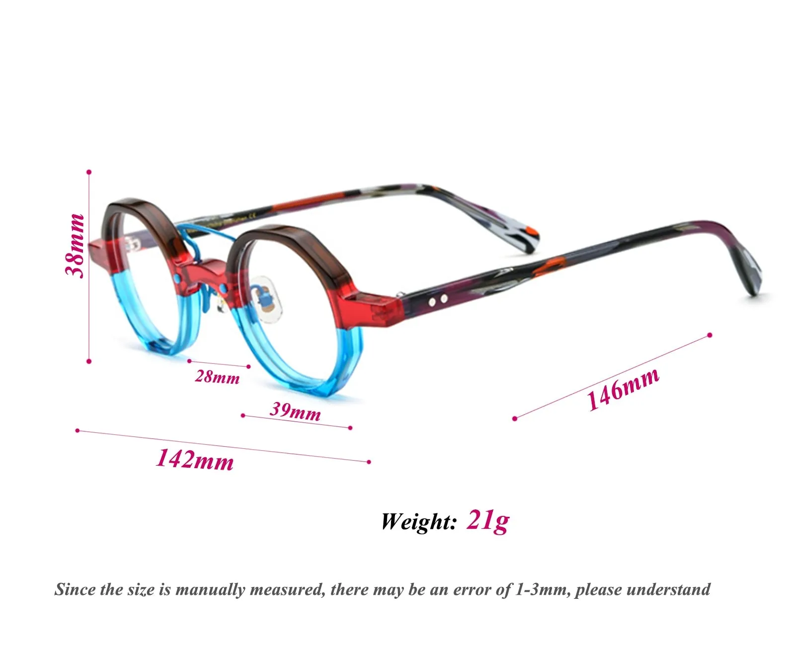 CCspace Unisex Full Rim Irregular Round Double Bridge Acetate Eyeglasses 54699