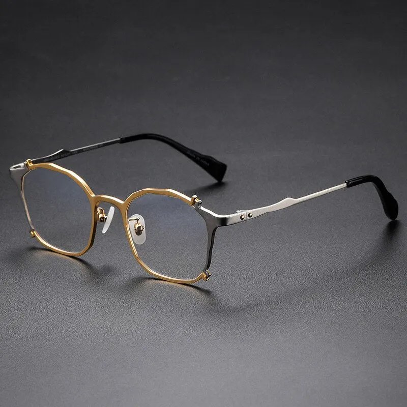 CCspace Unisex Full Rim Irregular Square Titanium Rivet Eyeglasses 54535