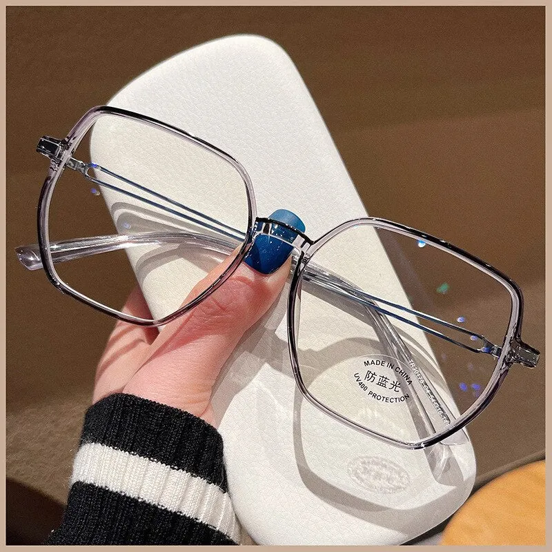 CCspace Unisex Full Rim Polygon Square Tr 90 Titanium Eyeglasses 55886