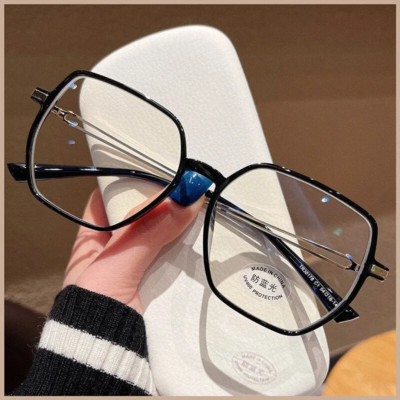 CCspace Unisex Full Rim Polygon Square Tr 90 Titanium Eyeglasses 55886