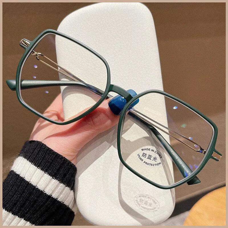 CCspace Unisex Full Rim Polygon Square Tr 90 Titanium Eyeglasses 55886