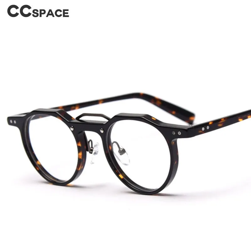 CCspace Unisex Full Rim Round Acetate Double Bridge Eyeglasses 49827