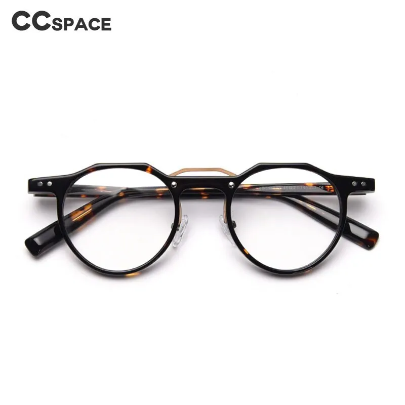 CCspace Unisex Full Rim Round Acetate Double Bridge Eyeglasses 49827