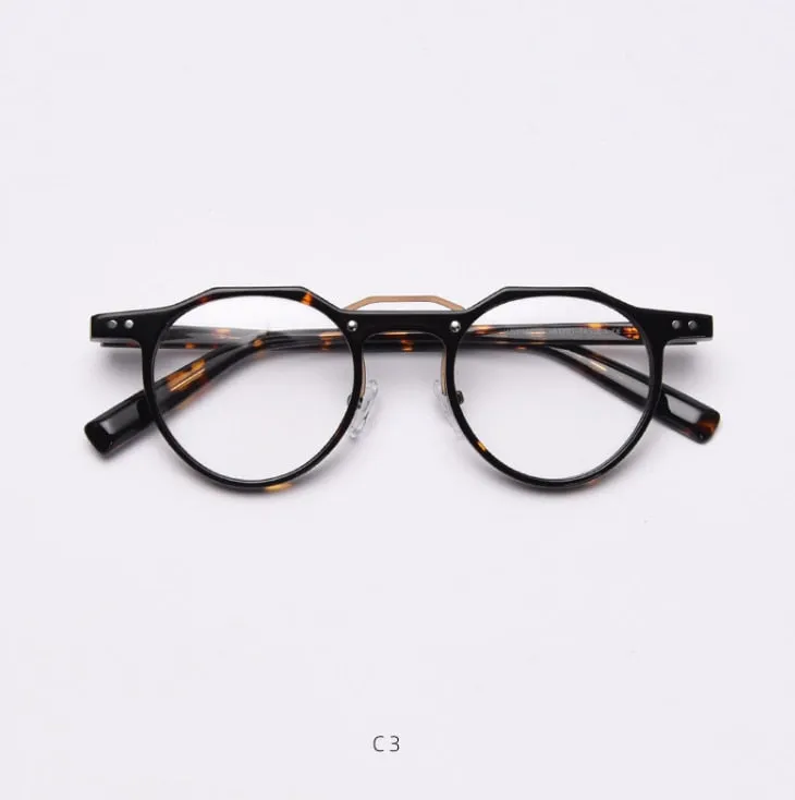 CCspace Unisex Full Rim Round Acetate Double Bridge Eyeglasses 49827