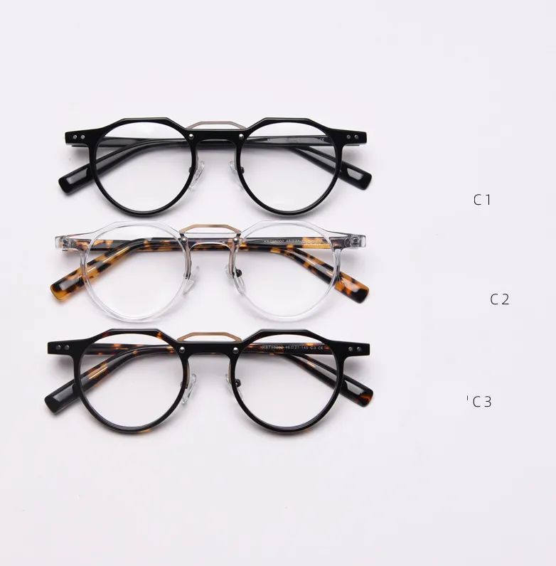 CCspace Unisex Full Rim Round Acetate Double Bridge Eyeglasses 49827