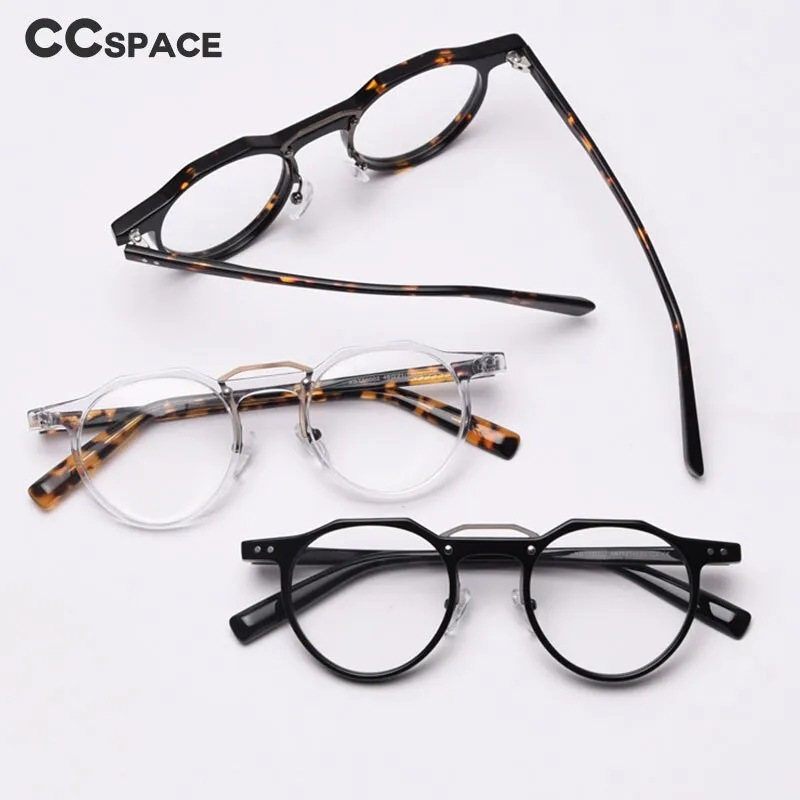 CCspace Unisex Full Rim Round Acetate Double Bridge Eyeglasses 49827