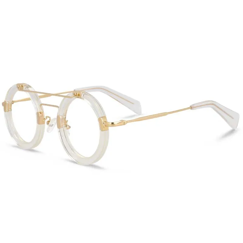 CCspace Unisex Full Rim Round Double Bridge Acetate Alloy Eyeglasses 55096