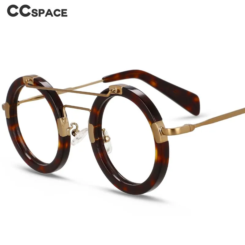 CCspace Unisex Full Rim Round Double Bridge Acetate Alloy Eyeglasses 55096