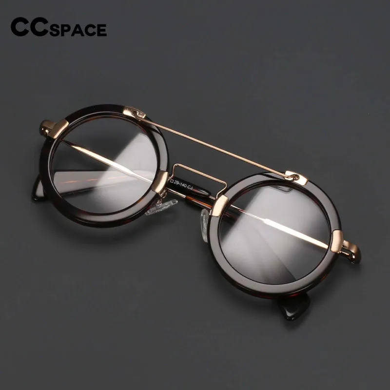 CCspace Unisex Full Rim Round Double Bridge Acetate Alloy Eyeglasses 55096