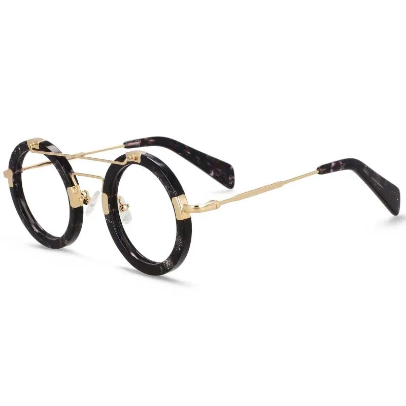 CCspace Unisex Full Rim Round Double Bridge Acetate Alloy Eyeglasses 55096