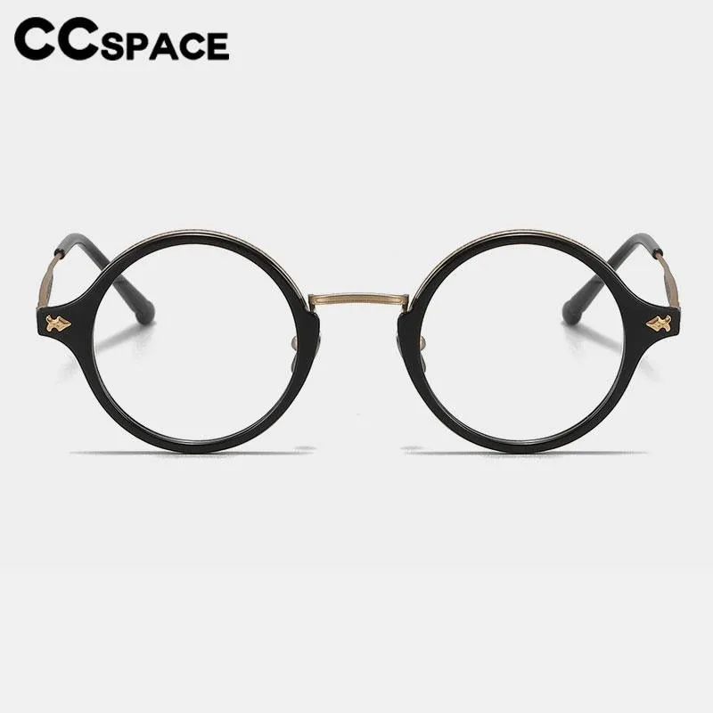 CCspace Unisex Full Rim Round Titanium Acetate Rivet Eyeglasses 56701