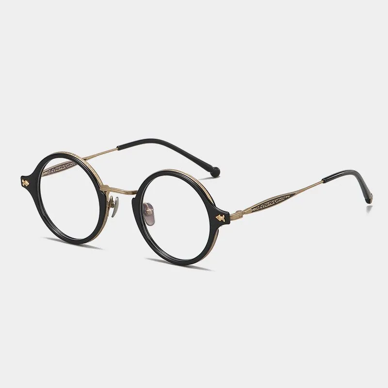 CCspace Unisex Full Rim Round Titanium Acetate Rivet Eyeglasses 56701