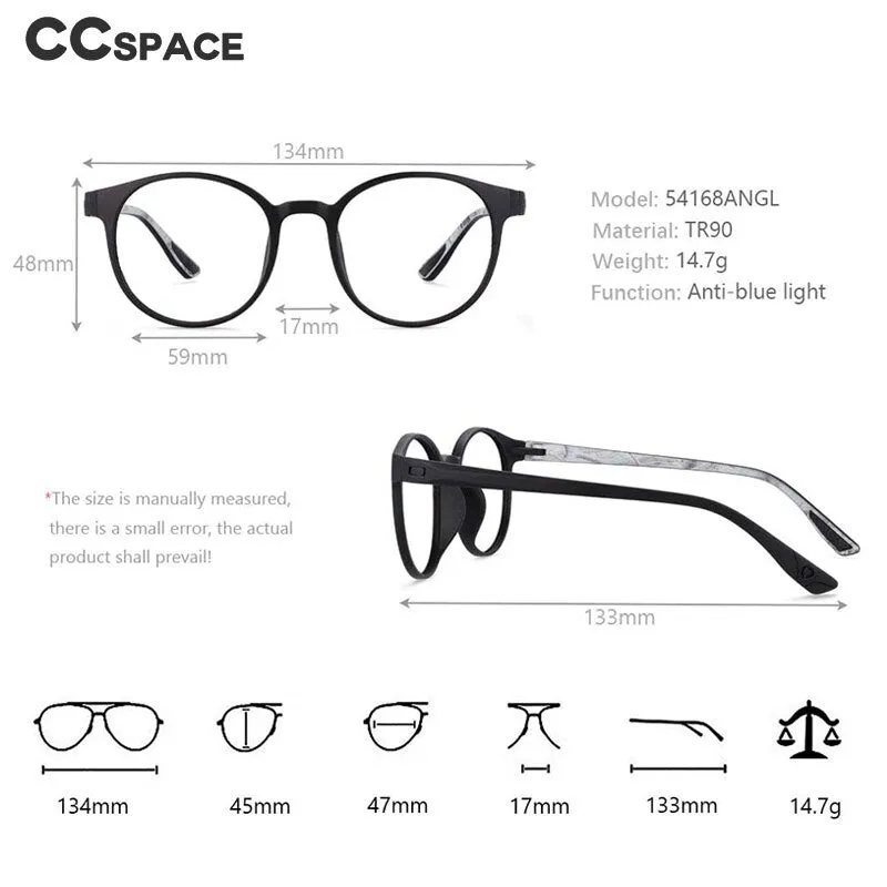 CCspace Unisex Full Rim Round Tr 90 Titanium Frame Eyeglasses 54168