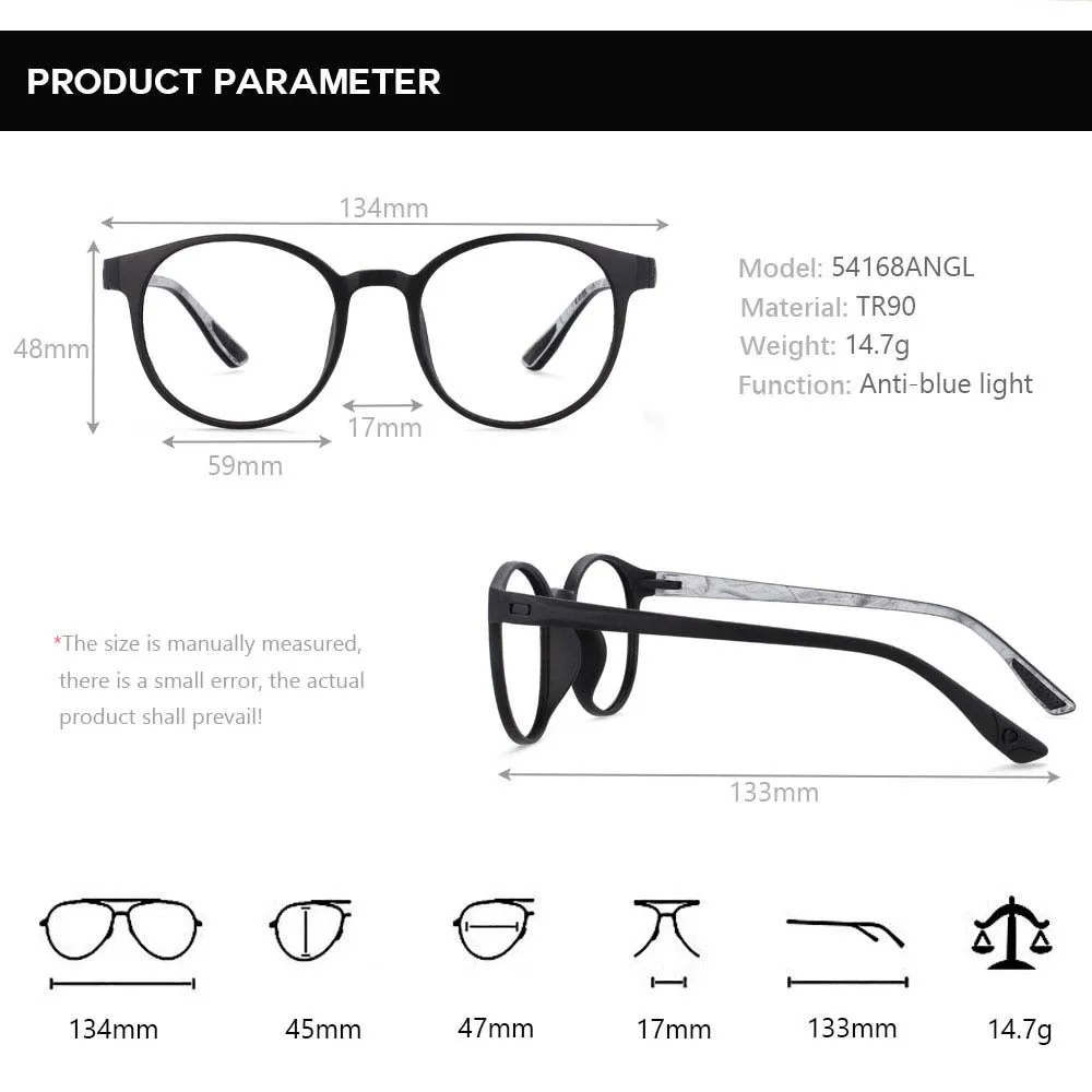 CCspace Unisex Full Rim Round Tr 90 Titanium Frame Eyeglasses 54168