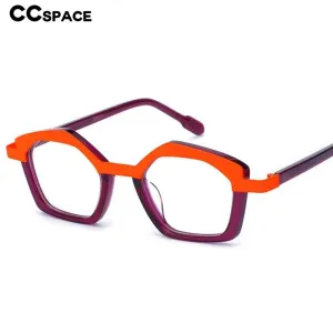 CCspace Unisex Full Rim Small Irregular Cat Eye Acetate Titanium Eyeglasses 55086