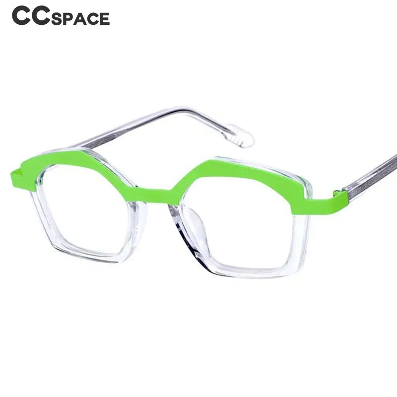 CCspace Unisex Full Rim Small Irregular Cat Eye Acetate Titanium Eyeglasses 55086