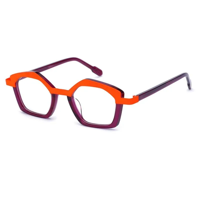 CCspace Unisex Full Rim Small Irregular Cat Eye Acetate Titanium Eyeglasses 55086