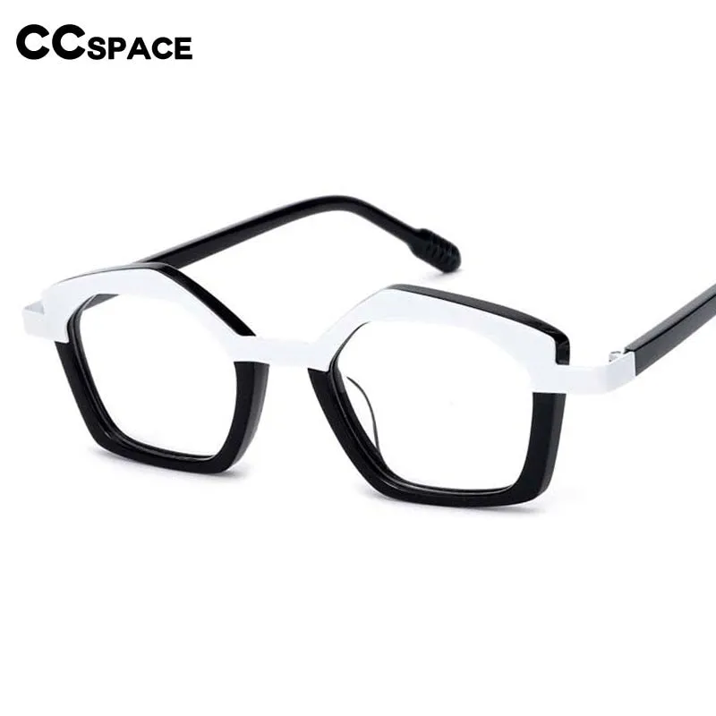 CCspace Unisex Full Rim Small Irregular Cat Eye Acetate Titanium Eyeglasses 55086