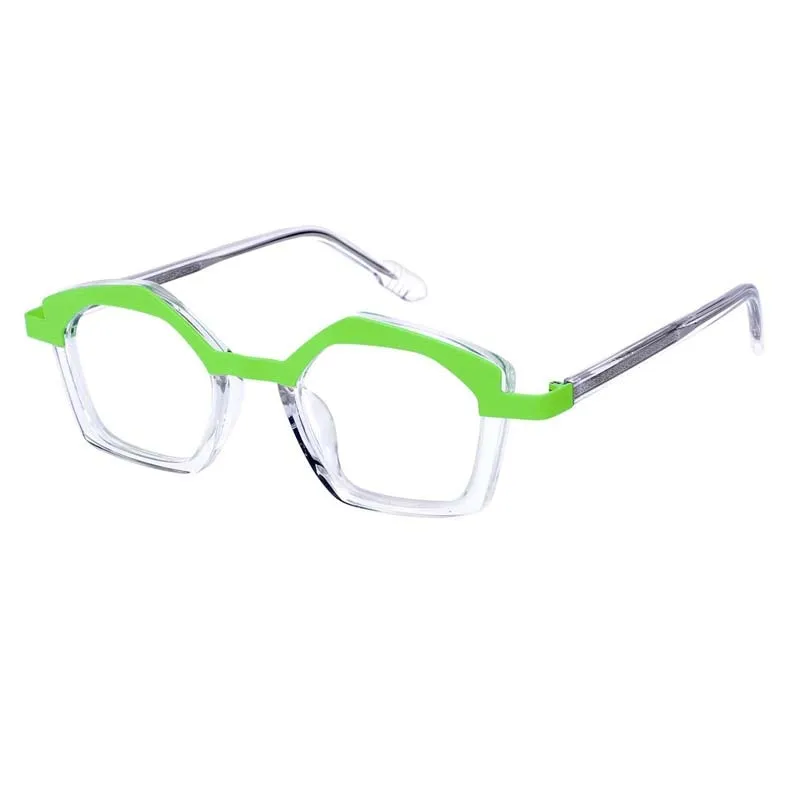 CCspace Unisex Full Rim Small Irregular Cat Eye Acetate Titanium Eyeglasses 55086